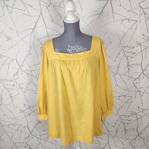Old Navy Yellow Cotton Blend Square Neck Puff Sleeve Top TALL